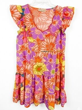 NWOT Style U Retro Floral Tiered Mini Dress Ruffle Cap Sleeve Medium
